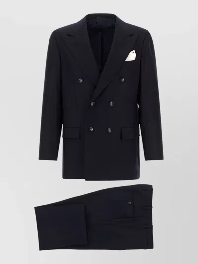 Kiton Virgin Wool Cashmere Double Breasted Suit Jacket In Blue