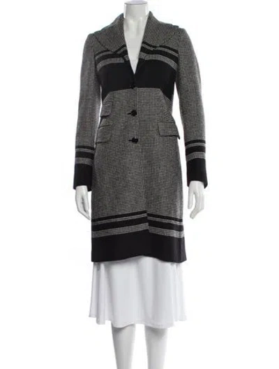 Pre-owned Kiton Virgin Wool Plaid Print Trench Coat In Black