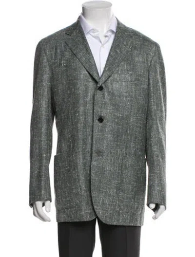 Pre-owned Kiton Virgin Wool Printed Blazer In Green