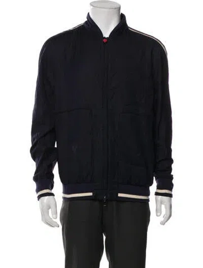 Pre-owned Kiton Virgin Wool Striped Bomber Jacket In Blue