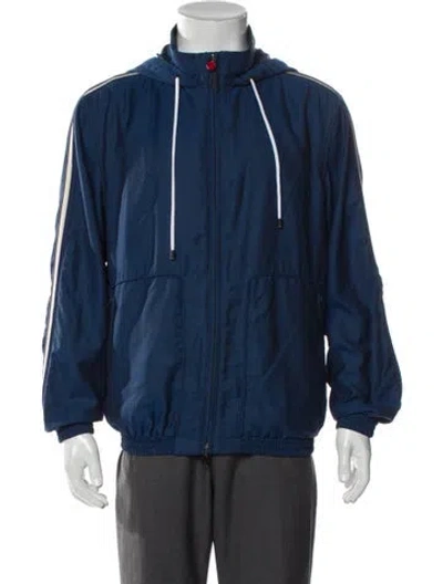Pre-owned Kiton Virgin Wool Striped Windbreaker In Blue