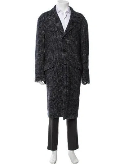 Pre-owned Kiton Virgin Wool Tweed Pattern Overcoat In Blue