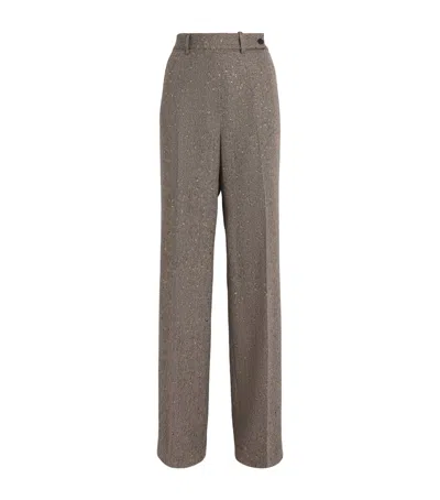 Kiton Virgin Wool-blend Pleated Wide-leg Trousers In Gray