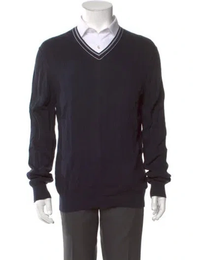 Pre-owned Kiton V-neck Long Sleeve Pullover In Blue