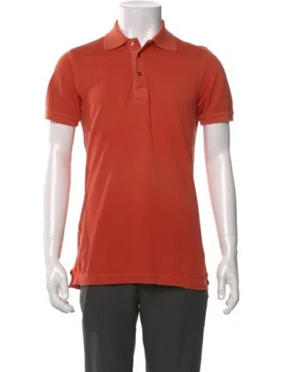 Pre-owned Kiton V-neck Short Sleeve Polo Shirt In Orange