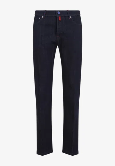 Kiton Washed Straight-leg Jeans In Blue
