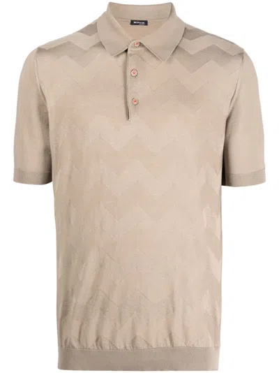 Kiton Wave-pattern Short-sleeve Polo Shirt In Neutrals