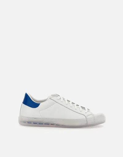 Kiton Italian Leather Sneakers With Turquoise Heel In White