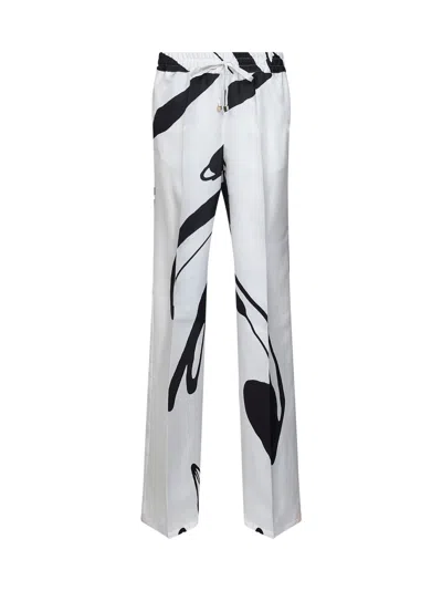 Kiton White And Black Printed Silk Trousers
