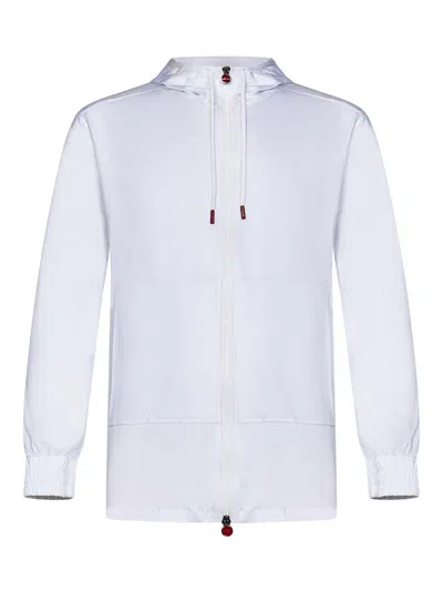 KITON WHITE COTTON ZIP-UP SWEATSHIRT