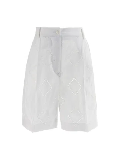 KITON WHITE EMBROIDERED LINEN BERMUDA SHORTS