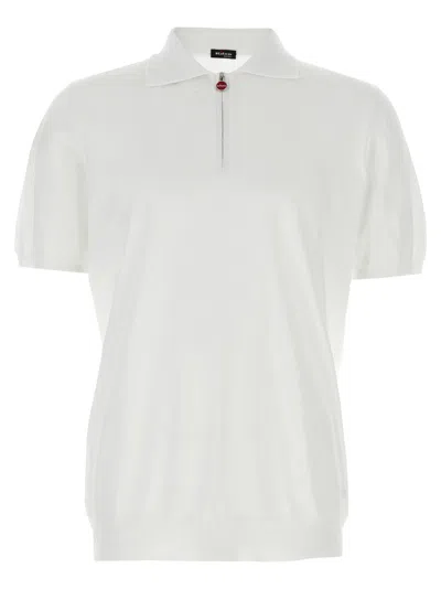 KITON WHITE HONEYCOMB POLO SHIRT