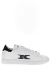 Kiton Leather Sneaker With Embroidered Logo In White
