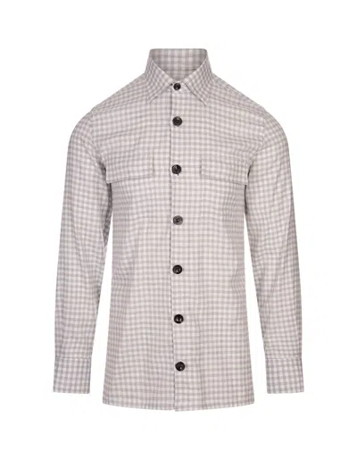 Kiton White Shirt With Grey Check Pattern