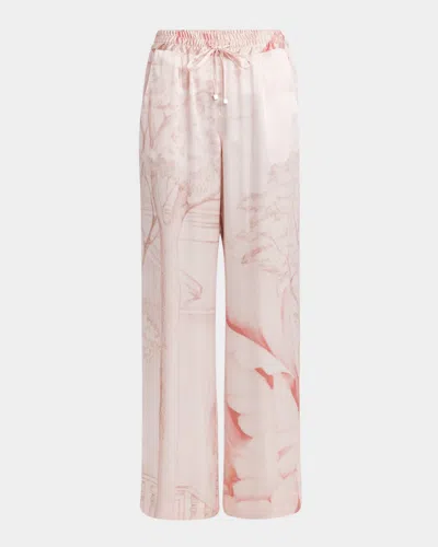 Kiton Wide-leg Silk Drawstring Pants In Pink
