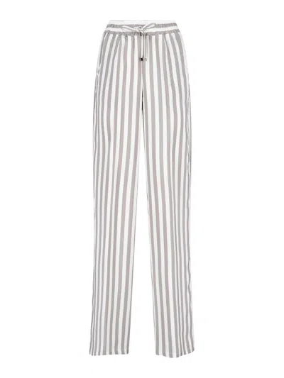 Kiton Beige Wide-leg Vertical Striped Silk Trousers In Multi
