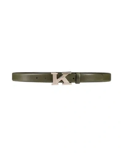Kiton Woman Belt Military Green Size 38 Leather