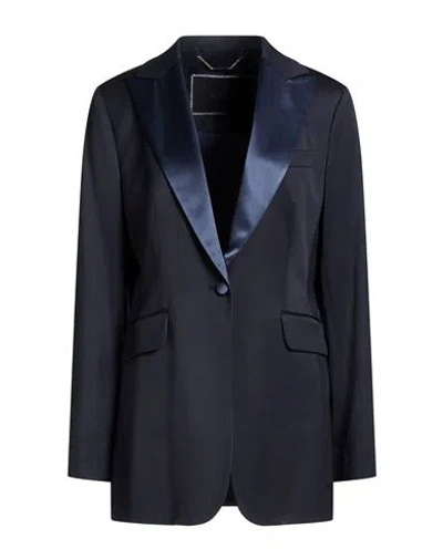 Kiton Woman Blazer Midnight Blue Size 12 Virgin Wool, Elastane, Triacetate, Polyethylene