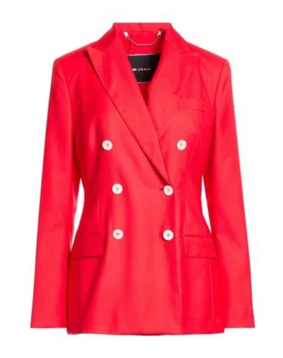 Kiton Woman Blazer Red Size 10 Cashmere, Silk In Multi