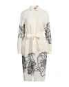 Kiton Woman Midi Dress Ivory Size 6 Linen In White