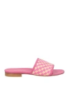 Kiton Woman Sandals Fuchsia Size 8 Leather, Natural Raffia In Pink