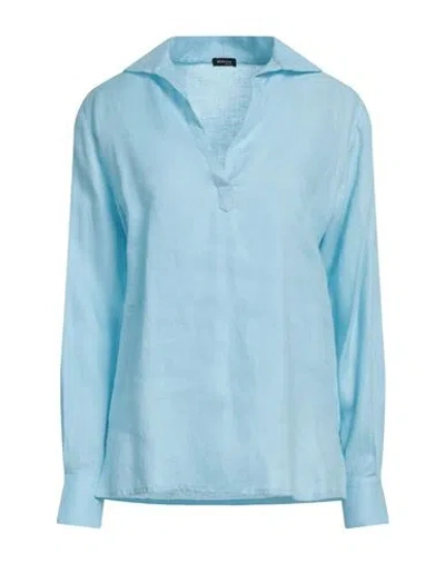 Kiton Woman Top Sky Blue Size 6 Linen