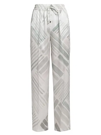 Kiton Women's Abstract Silk Drawstring Straight-leg Pants