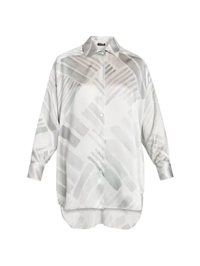 Kiton Women's Abstract Silk Oversized Long-sleeve Shirt