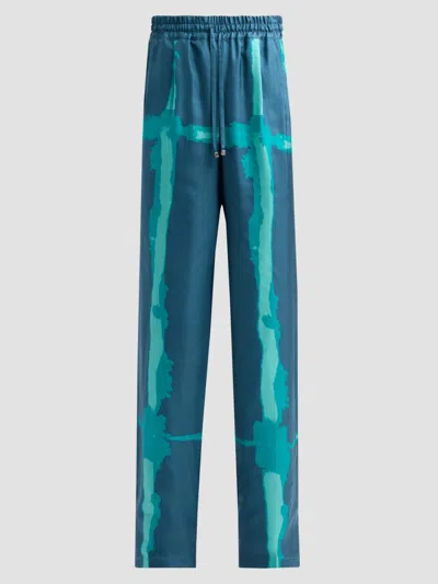 Kiton Women's Abstract-print Silk Drawstring Pants In Blue