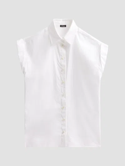 Kiton Women's Cotton Poplin Cap-sleeve Shirt In White