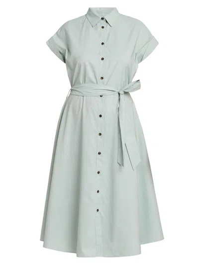 Kiton Silk Stretch Belted Midi Shirtdress In Green