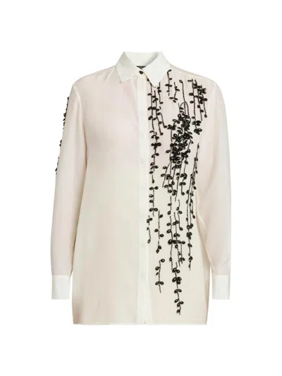 Kiton Women's Embellished Silk Blouse In White