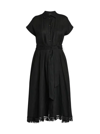 Kiton Women's Linen Tie-waist Midi-shirtdress In Black