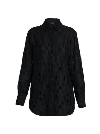 Kiton Women's Oversized Eyelet Linen Shirt In Black