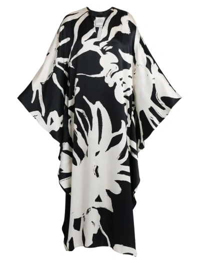 Kiton Women's Printed Floor-length Silk Caftan In White Black