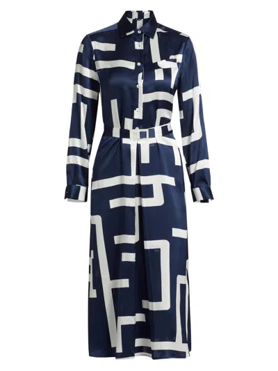 Kiton Women's Printed Silk Belted Shirtdress In Blue