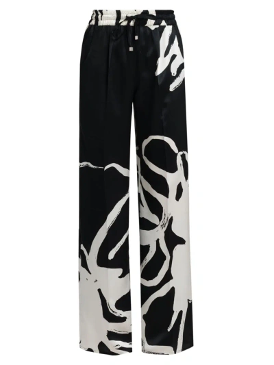 Kiton Women's Printed Silk Drawstring Pants In White Black