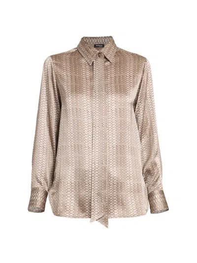 Kiton Women's Printed Silk Tie Shirt In Sand