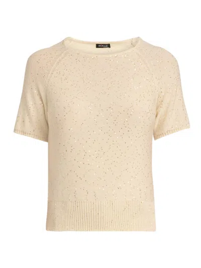 Kiton Women's Sequined Cashmere Short-sleeve Sweater In White