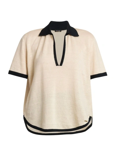 Kiton Women's Short-sleeve Linen & Cotton Sweater In White Black