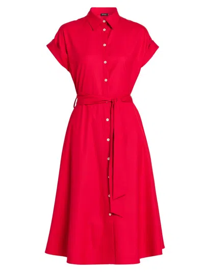 Kiton Women's Stretch-silk Short-sleeve Midi-shirtdress In Red