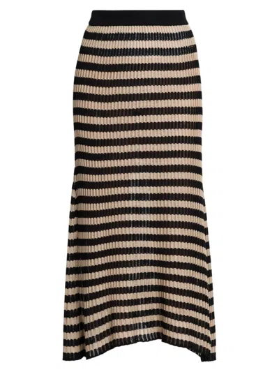 Kiton Women's Striped Knit Silk Midi-skirt In Sand Black