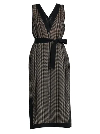 Kiton Women's Striped Linen V-neck Dress In Black