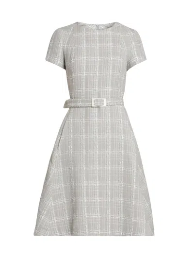 Kiton Women's Tweed Short-sleeve A-line Midi-dress In Blue