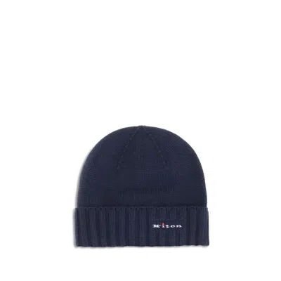 Kiton Wool Beanie Men's Hat In Blue
