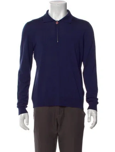 Pre-owned Kiton Wool Collar Polo Sweater In Blue