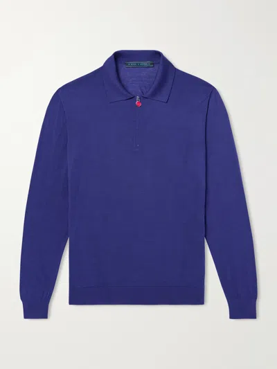 Kiton Wool Half-zip Sweater In Blue