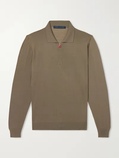 Kiton Wool Half-zip Sweater In Brown