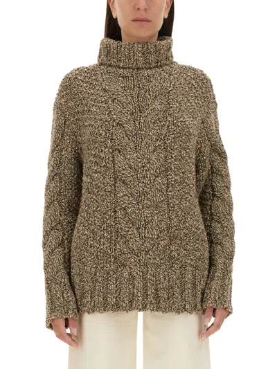 Kiton Cable Knit High Neck Oversize Sweater In Brown