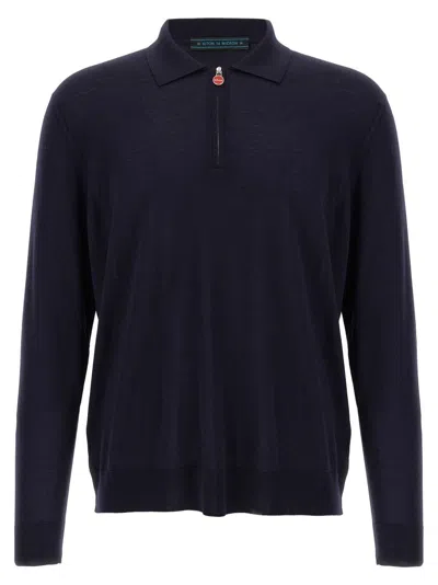 KITON WOOL KNIT POLO SHIRT WITH CLASSIC COLLAR AND HALF-ZIP CLOSURE